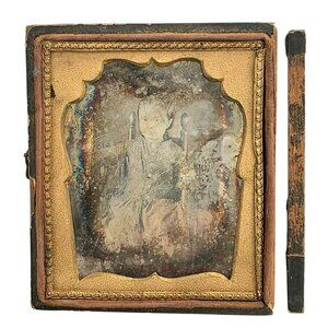 Antique 1800's Daguerreotype Photograph Young Girl Child Photo Case Gold Mat